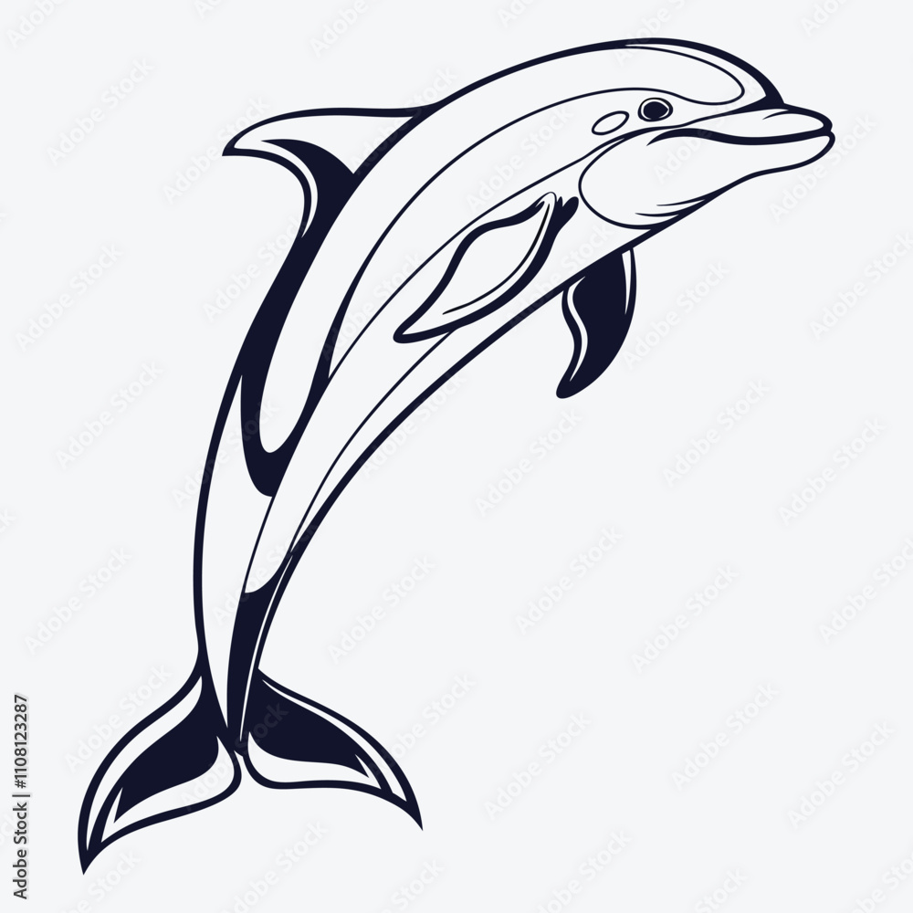 Fototapeta premium Amazon Dolphin Silhouette White background illustration Generative Ai