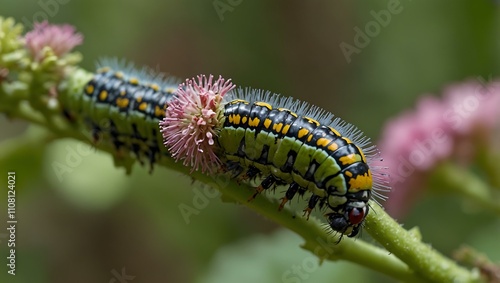 Popinjay butterfly caterpillar on its host plant. photo