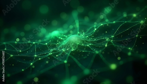 Complex network of glowing green lines and dots