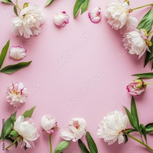 Floral arrangement featuring peonies on a soft pink background for decorative purposes