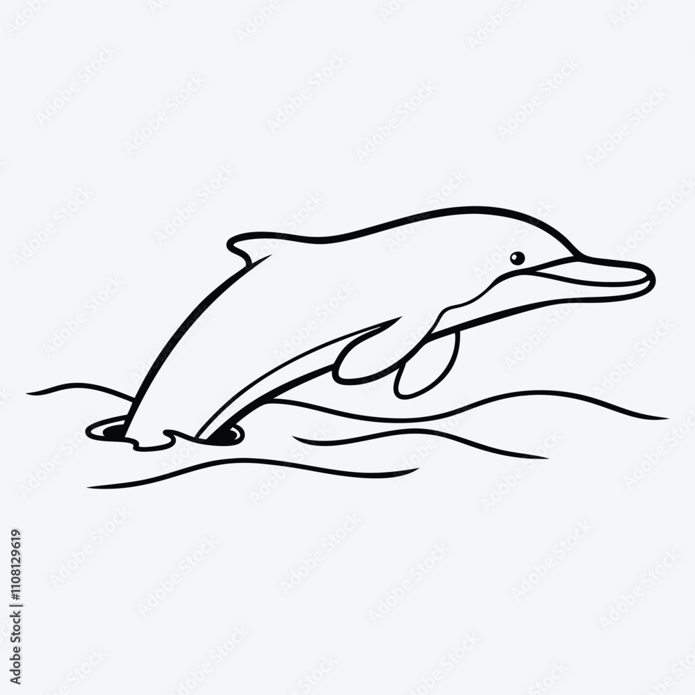 Fototapeta premium Amazon River Dolphin line art White background illustration Generative Ai