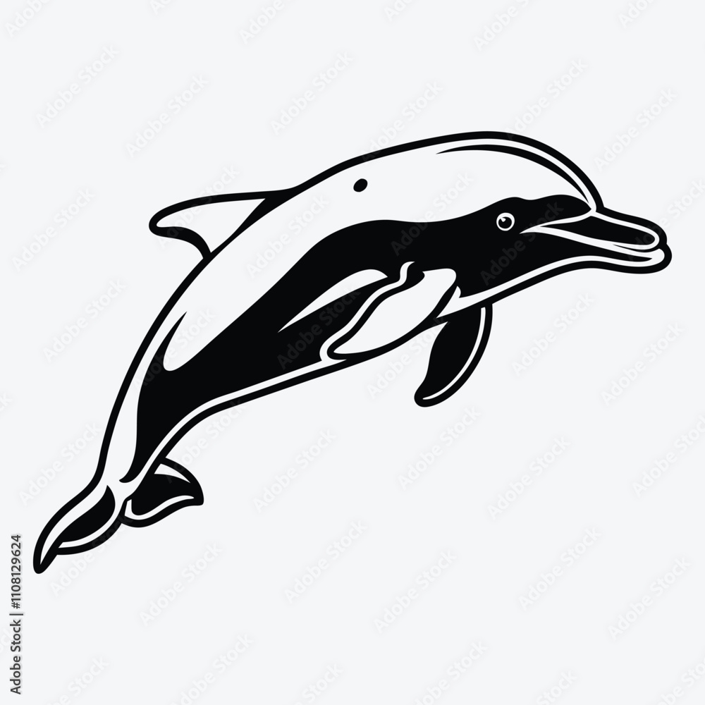 Fototapeta premium Amazon River Dolphin line art White background illustration Generative Ai