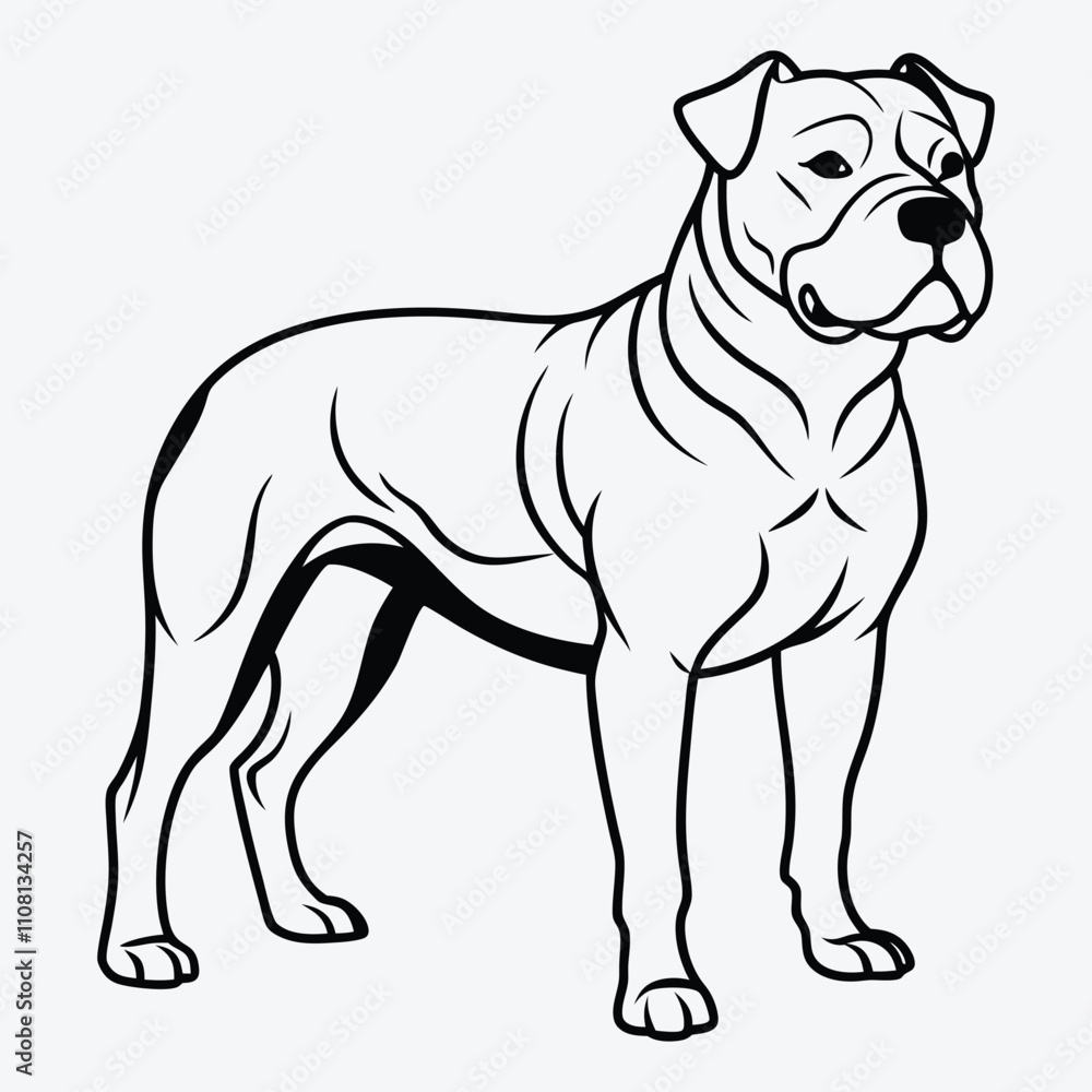 Fototapeta premium American Bulldog line art White background illustration Generative Ai