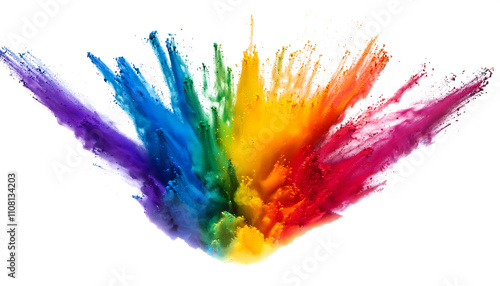 Explosion of Multicolored Powder on White Background