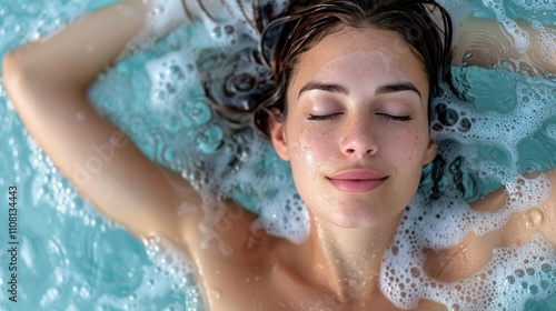 Relaxing in a pool under the sun with soothing water splashes and peaceful vibes