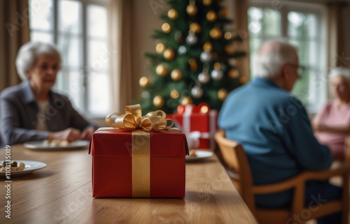 Christmas gifts in a nursing home. Concept of care and care for the elderly during the holidays.