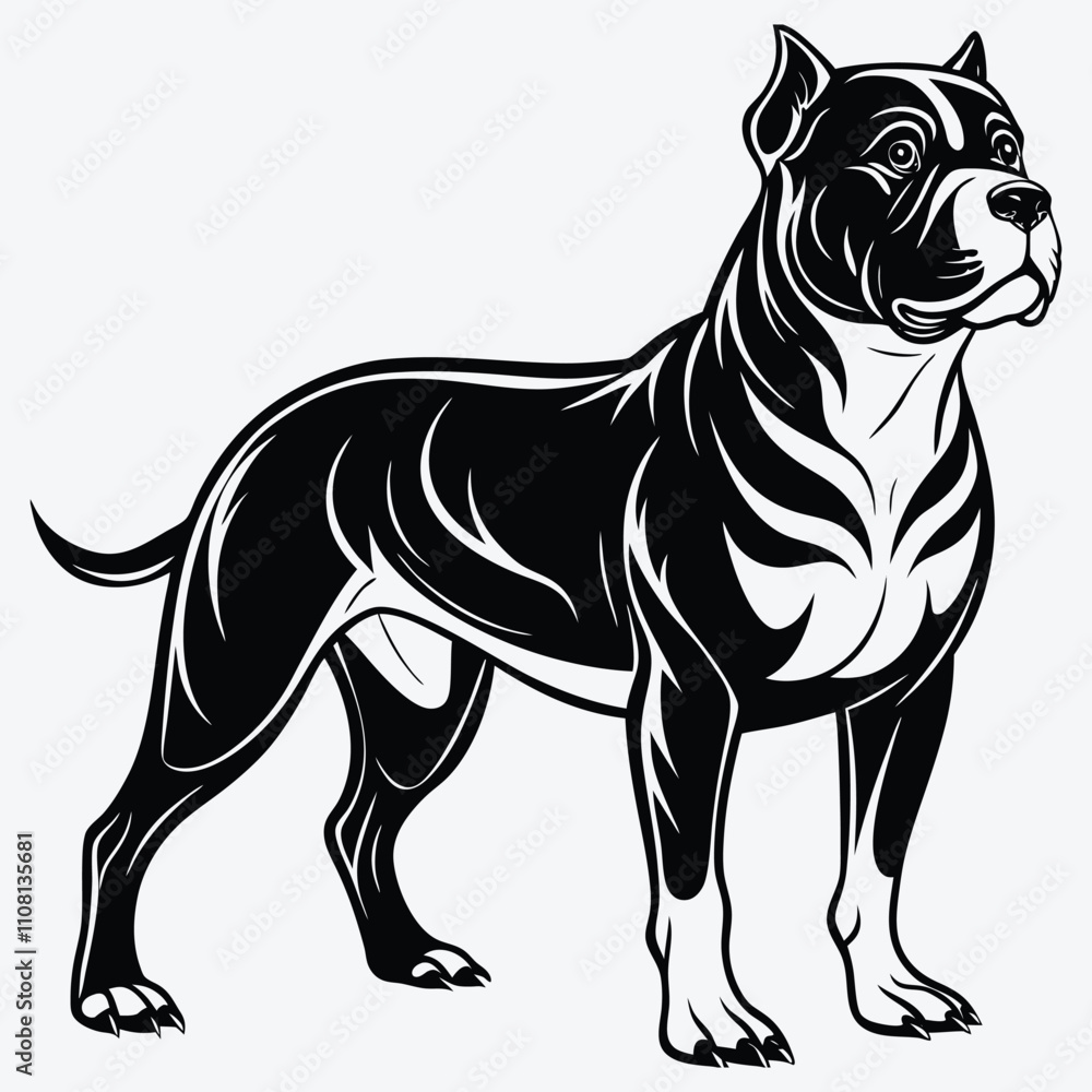 Obraz premium American Bulldog Silhouette White background illustration Generative Ai