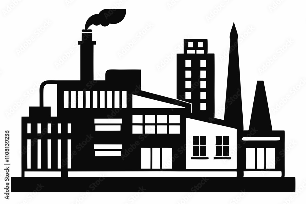 Obraz premium factory line art silhouette vector illustration