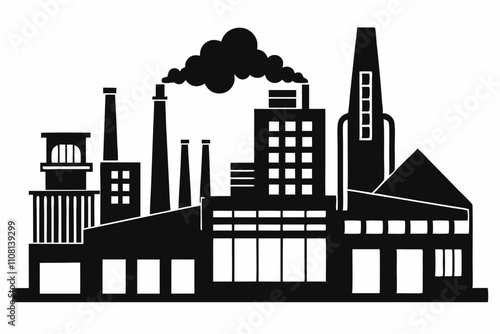 factory line art silhouette vector illustration