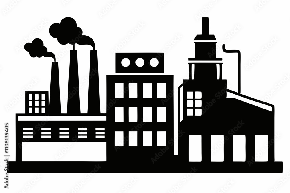 factory line art silhouette vector illustration factory line art silhouette vector illustration