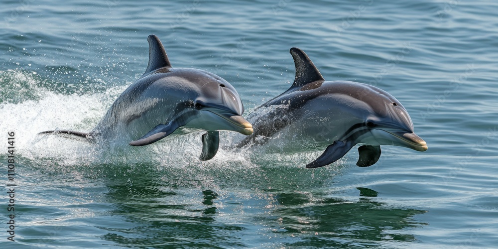 Fototapeta premium Bottlenose Dolphins Swimming Through Crystal Clear Ocean Water