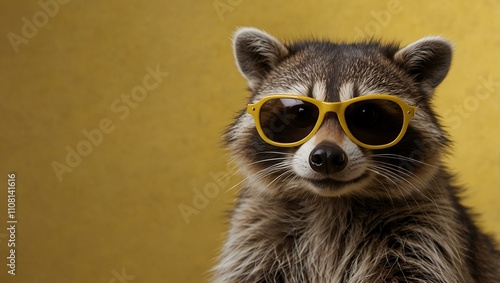 Wallpaper Mural Raccoon in sunglasses against a yellow background. Torontodigital.ca