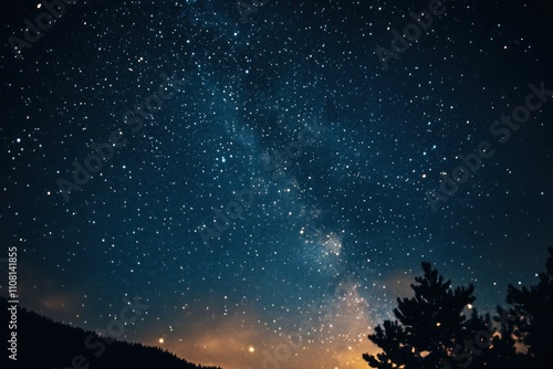 Night Sky Starry Milky Way Over Silhouetted Trees photo