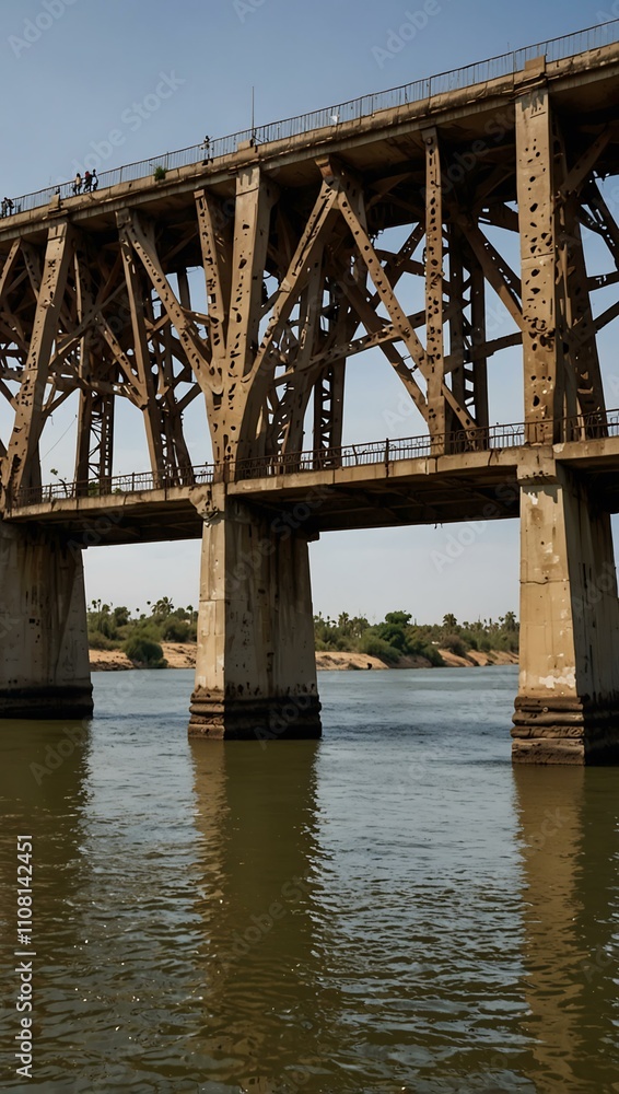 Fototapeta premium Railway bridge spanning a river in Saint Louis, Senegal.