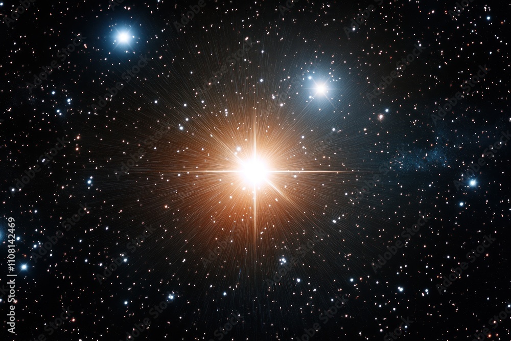 Bright Star Radiating Light in a Dark Starry Sky Bright Star Radiating Light in a Dark Starry Sky