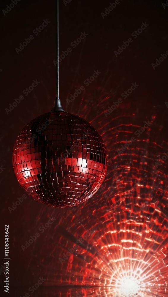 Obraz premium Red disco mirror ball in a club party.