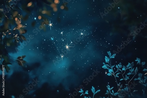 Night Sky Stars Shining Brightly Through Leaves