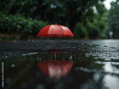 Wallpaper Mural Red umbrella on a wet surface in the rain. Torontodigital.ca