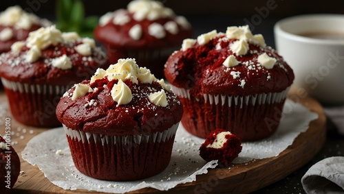 Red velvet muffins with cream cheese.