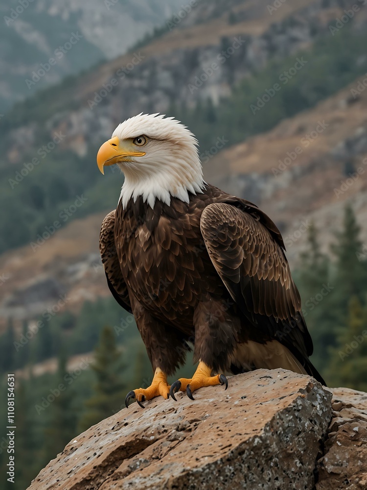 Obraz premium Regal eagle in a minimalist mountain landscape.