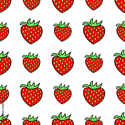 Bright seamless illustration with strawberry berries on a white background.