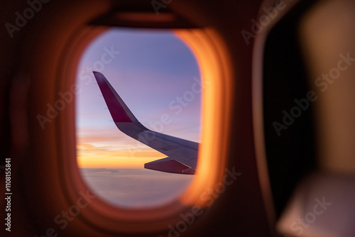 Italy. Naples. View of the aircraft wing from the window.