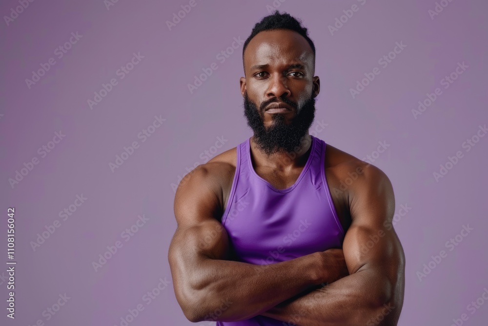 Portrait of African American man in sportswear on violet background