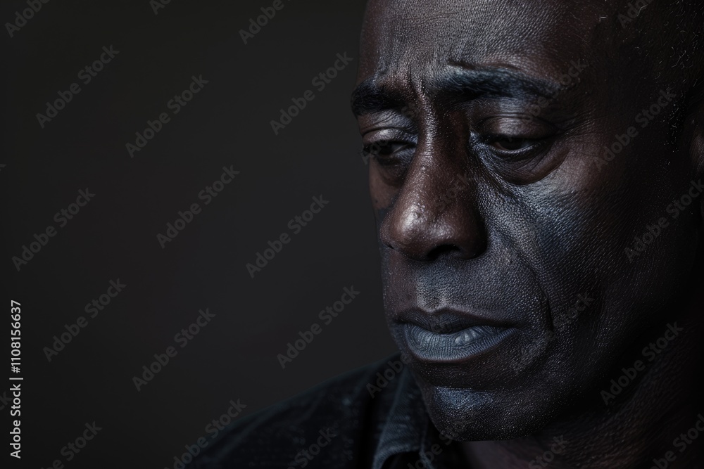 Obraz premium Sad African American man on dark background. Stop racism