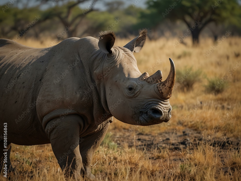 Obraz premium Rhino in a savanna landscape.