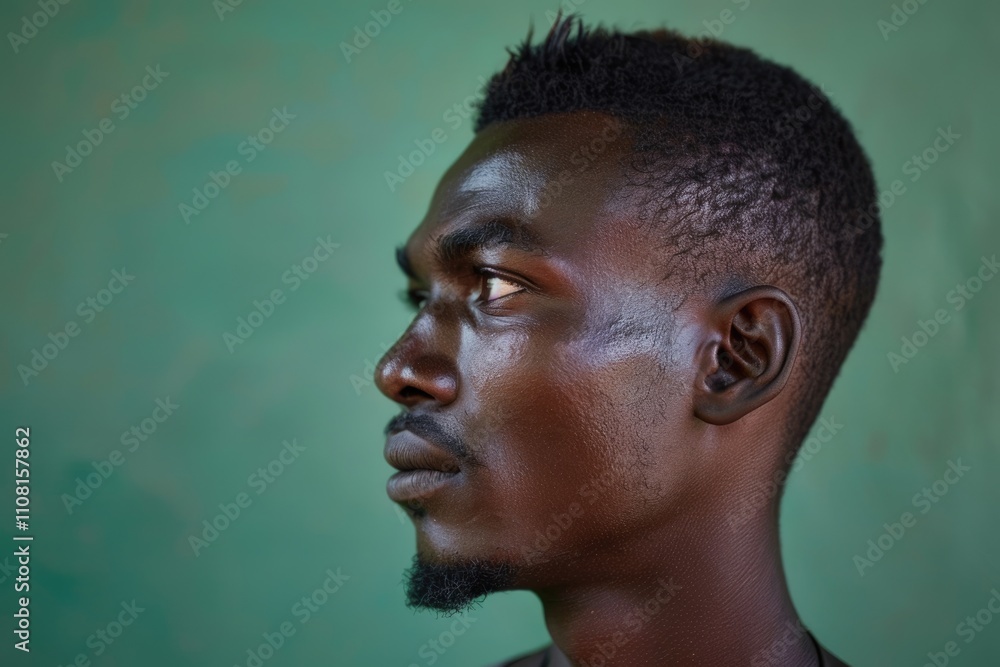 Obraz premium Handsome African man poses against green background.