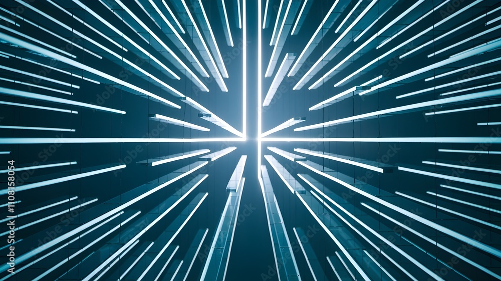 Obraz premium Neon-lit glass pathways maze with bright singularity
