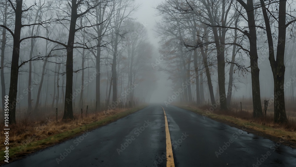 Obraz premium Road disappearing into thick fog.