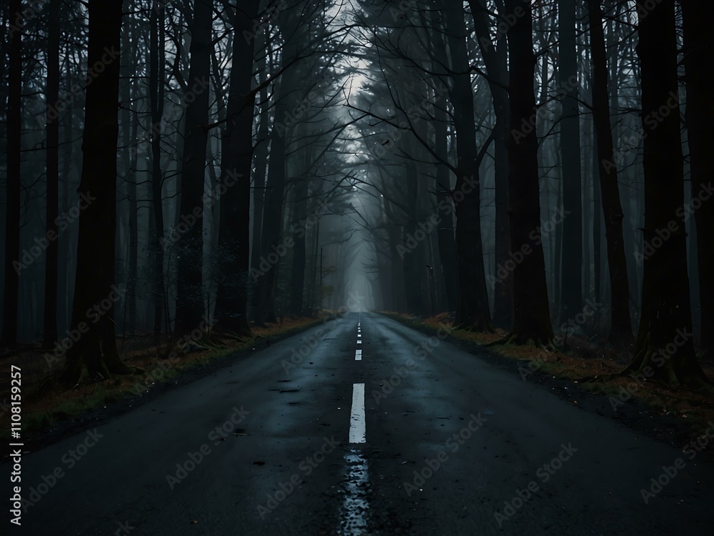Obraz premium Road through a dark forest