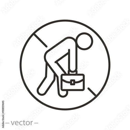 unemployed person icon, unemployment or dismissal, work loss concept, thin line symbol on white background - editable stroke vector illustration