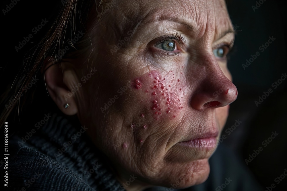 Obraz premium Woman with Lupus: Redness and Rash on Face