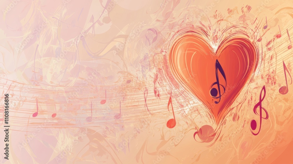 Artistic heart-shaped treble clef composition with flowing musical notes surrounded by vibrant abstract swirls and soft gradients, symbolizing the harmony of love and music. Artistic heart-shaped treble clef composition with flowing musical notes surrounded by vibrant abstract swirls and soft gradients, symbolizing the harmony of love and music.