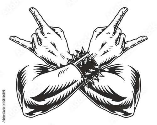 Hands making rock gesture with studs