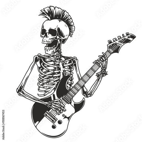 Skeleton jamming on electric guitar