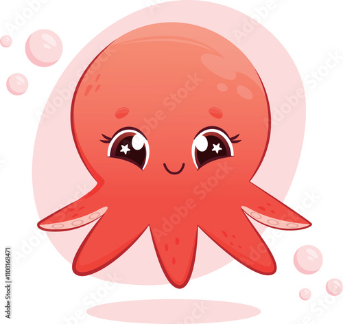 Cute vector kawaii octopus illustration for kids with gradient