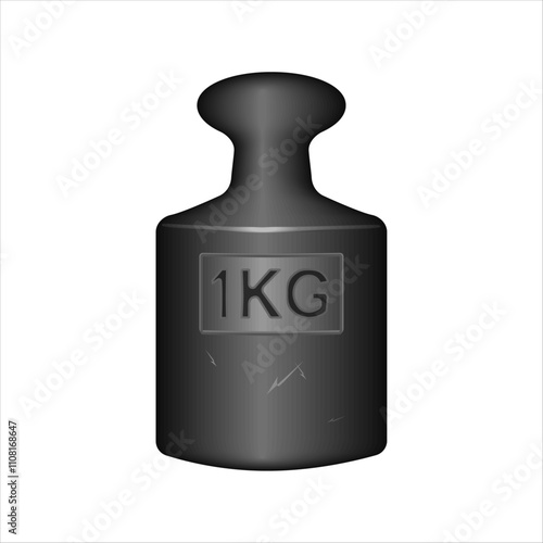 1 kg Iron weight cargo. One kilogram weight icon. Vector illustration of kilogram weight  icon for web. 1 kilogram dumbbell black pictogram. 3d icon isolated on white.