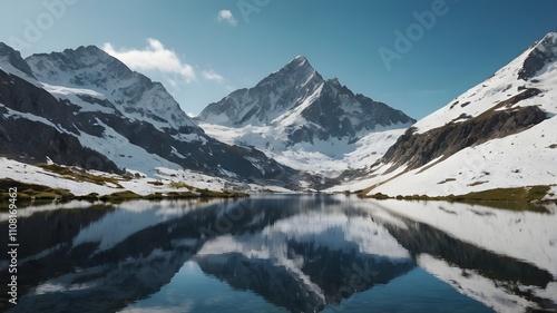 Wallpaper Mural Snowy Mountain Scene with Clear Lake Reflection Torontodigital.ca