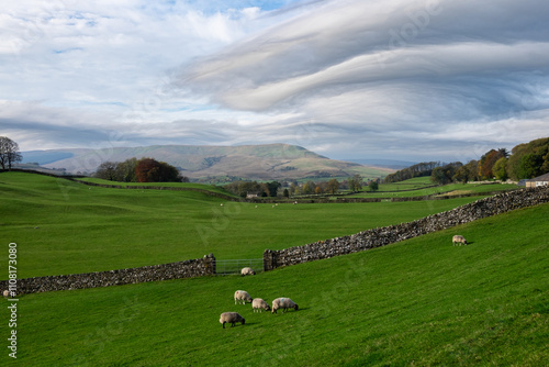 Unusual swirly cloud formation over Yorkshire Dales countryside photo