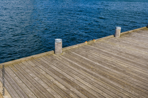 Wooden port with mooring places for boats and ships