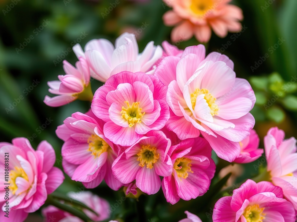 Fototapeta premium Fresh pink and white ranunculus flowers blooming in a garden, bloom, nature, beautiful