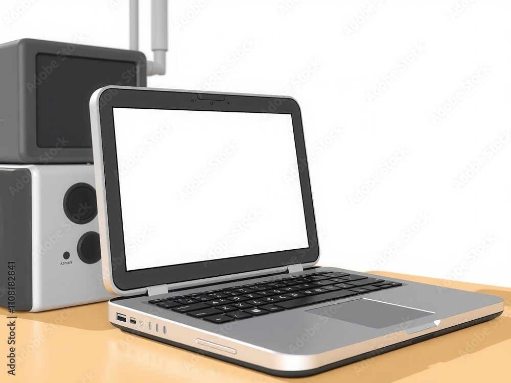 Fototapeta premium Realistic vector illustration of modern laptop with blank screen on isolated white background, equipment, mockup