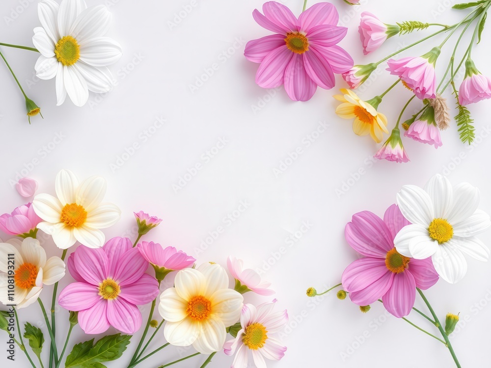 Vibrant spring flowers painted on white paper background with soft pastel colors, soft, background Vibrant spring flowers painted on white paper background with soft pastel colors, soft, background