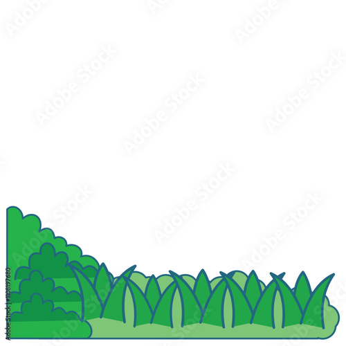 Illustration of a large tree with green grass growing very thickly resembling a mountain below it. Design element with a natural forest theme