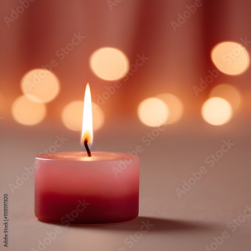 Warm Candle Flame with Romantic Pink and Red Bokeh for Cozy Ambiance