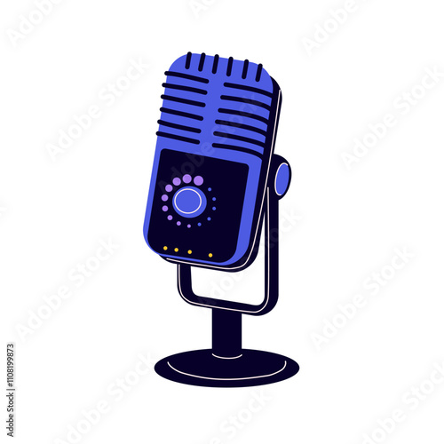 Studio Microphone for  podcast. Broadcast recording. Listen to educational content. Online radio. Audio streaming service. Contemporary vector art isolated on whie background