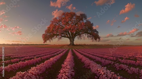 Mature cotton plantation bathed in gorgeous sunset light, highlighting nature s beauty and serenity photo